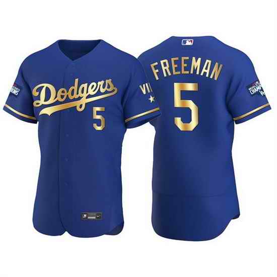 Men Los Angeles Dodgers #5 Freddie Freeman Royal Golden Flex Base Stitched jersey