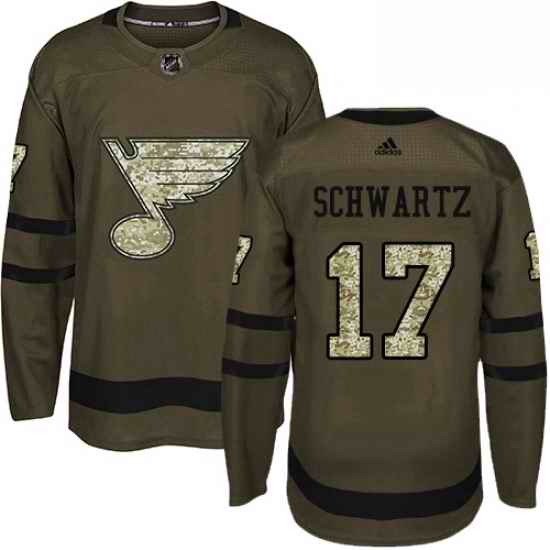 Mens Adidas St Louis Blues #17 Jaden Schwartz Authentic Green Salute to Service NHL Jersey