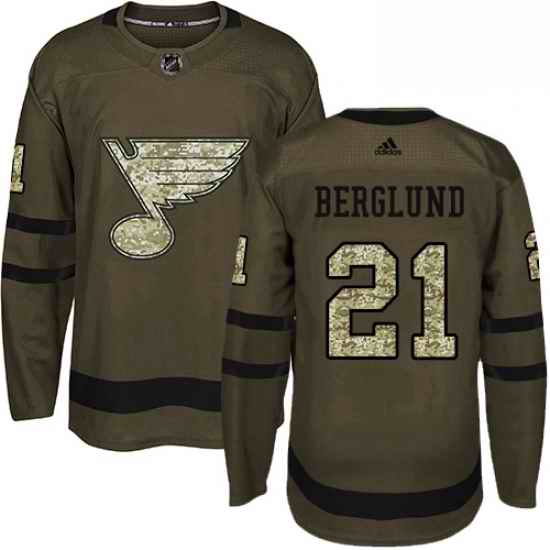 Mens Adidas St Louis Blues #21 Patrik Berglund Authentic Green Salute to Service NHL Jersey