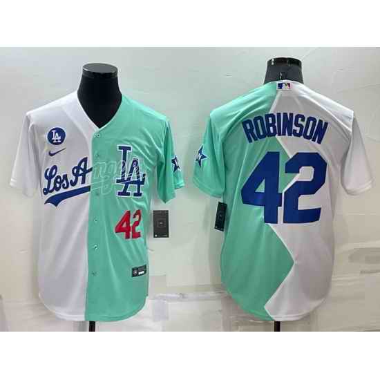 Men Los Angeles Dodgers #42 Jackie Robinson 2022 All Star White Green Cool Base Stitched Baseball Jerseys