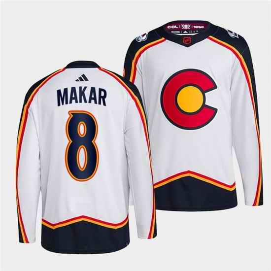 Men Colorado Avalanche #8 Cale Makar 2022 23 White Reverse Retro Stitched Jersey