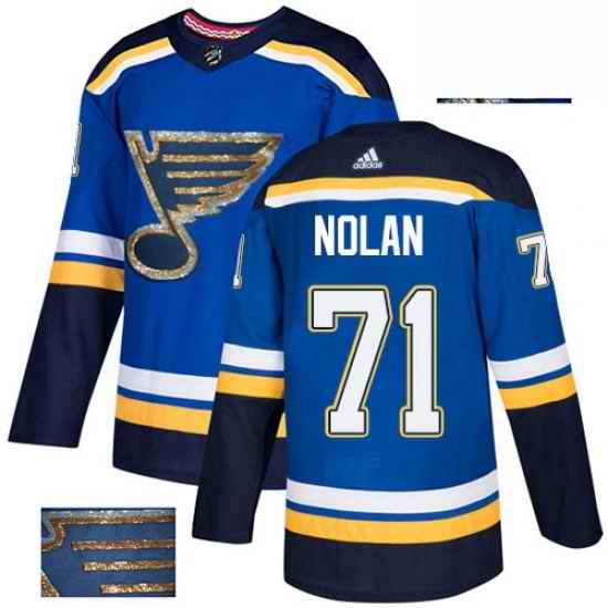 Mens Adidas St Louis Blues #71 Jordan Nolan Authentic Royal Blue Fashion Gold NHL Jersey