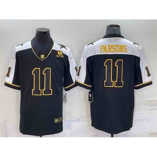 Men Dallas Cowboys #11 Micah Parsons Black Gold Thanksgiving With Patch Stitched Jersey