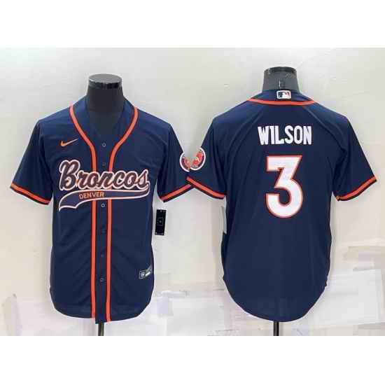 Men Denver Broncos #3 Russell Wilson Navy Cool Base Stitched Baseball Jersey