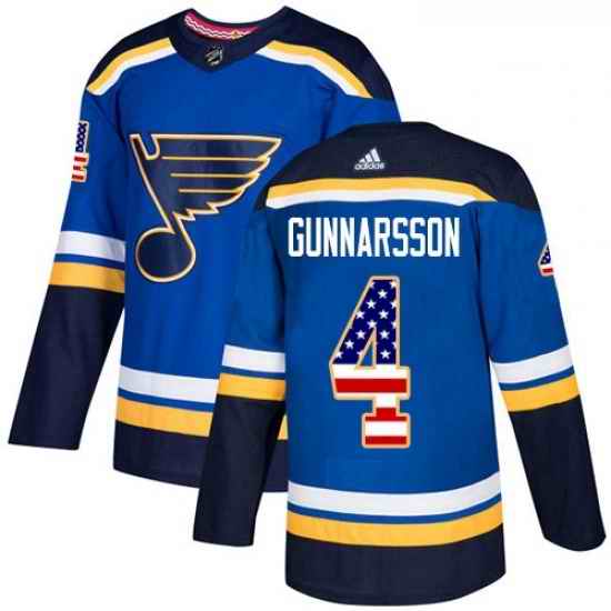 Youth Adidas St Louis Blues #4 Carl Gunnarsson Authentic Blue USA Flag Fashion NHL Jersey