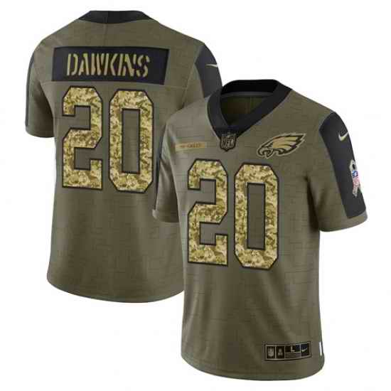 Men Philadelphia Eagles #20 Brian Dawkins 2021 Salute To Service Olive Camo Limited Stitched Jersey
