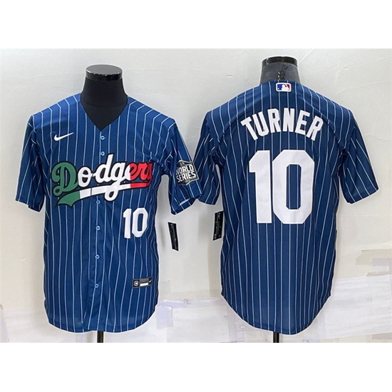 Men Los Angeles Dodgers #10 Justin Turner Navy Mexico Cool Base Stitched Baseball Jersey