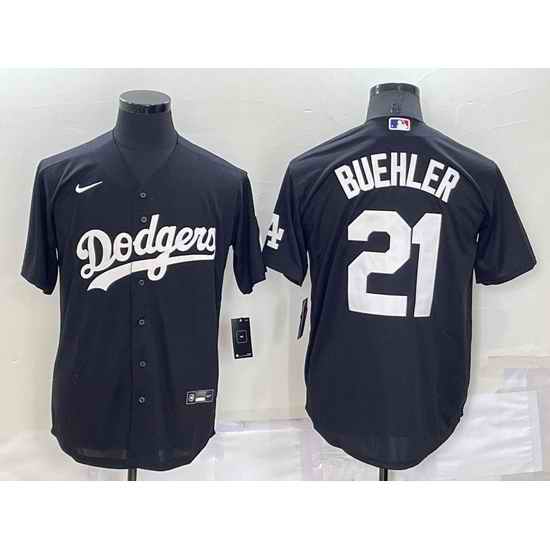 Men Los Angeles Dodgers #21 Walker Buehler Black Cool Base Stitched Baseball Jerseyy