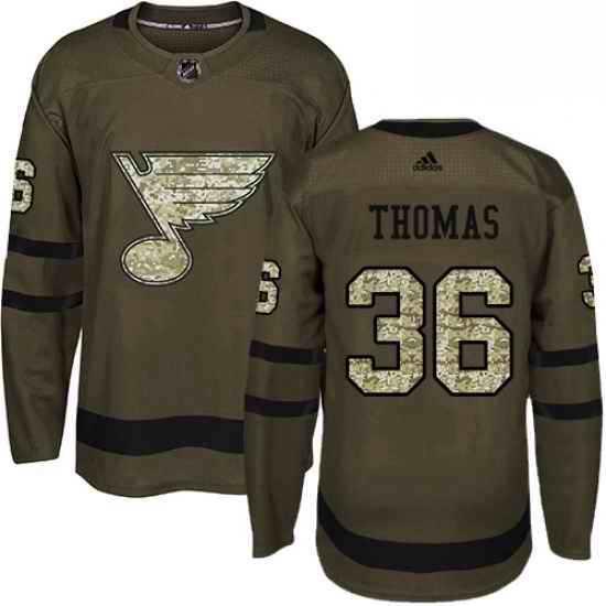 Mens Adidas St Louis Blues #36 Robert Thomas Premier Green Salute to Service NHL Jersey