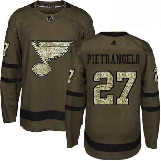Mens Adidas St Louis Blues #27 Alex Pietrangelo Authentic Green Salute to Service NHL Jersey