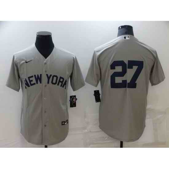 Men New York Yankees #27 Giancarlo Stanton 2021 Grey Field Of Dreams Cool Base Stitched Baseball jersey