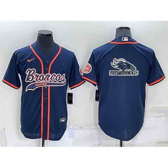 Men Denver Broncos Navy Team Big Logo With Patch Cool Base Stitched Baseball Jersey