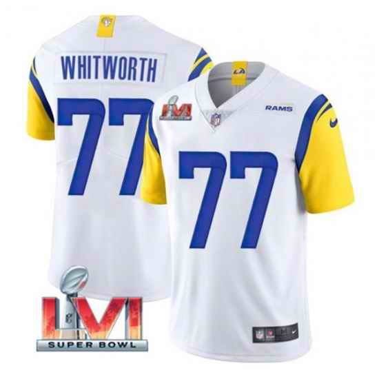 Nike Los Angeles Rams #77 Andrew Whitworth White 2022 Super Bowl LVI Vapor Limited Jersey