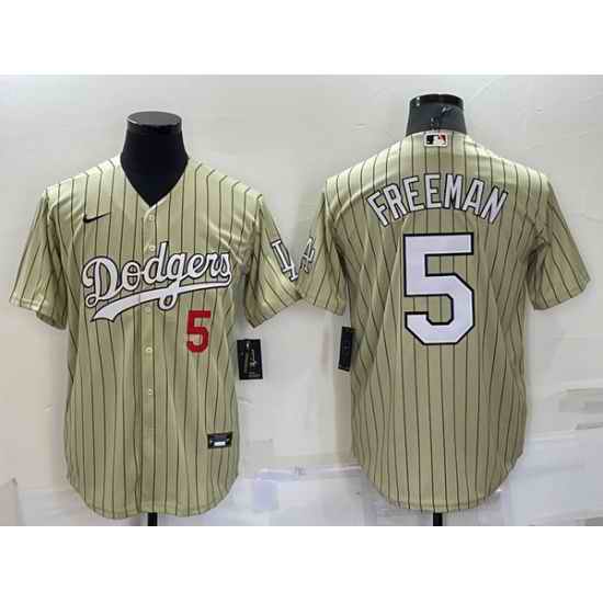 Men Los Angeles Dodgers #5 Freddie Freeman Cream Cool Base Stitched Jersey