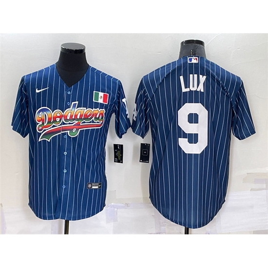 Men Los Angeles Dodgers #9 Gavin Lux Navy Mexico Rainbow Cool Base Stitched Baseball Jersey