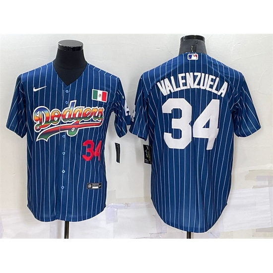Men Los Angeles Dodgers #34 Toro Valenzuela Navy Mexico Rainbow Cool Base Stitched Baseball Jersey