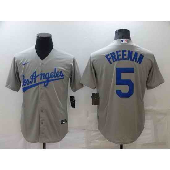 Men Los Angeles Dodgers #5 Freddie Freeman Grey Cool Base Stitched Baseball jersey