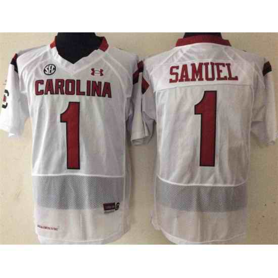 Men South Carolina Gamecocks Deebo Samuel #1 Maroon White Football Jersey
