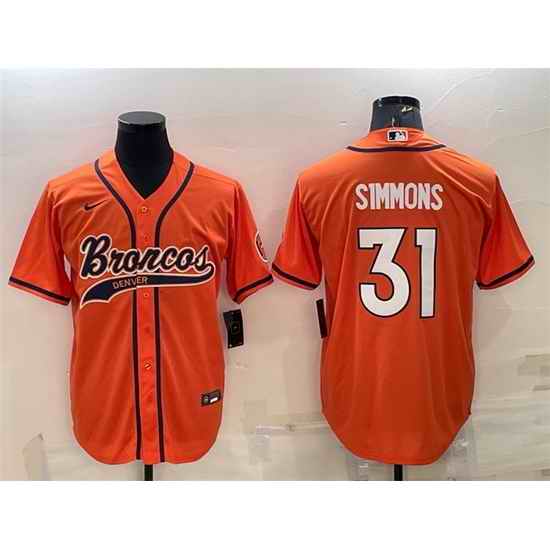 Men Denver Broncos #31 Justin Simmons Orange With Patch Cool Base Stitched Baseball Jersey
