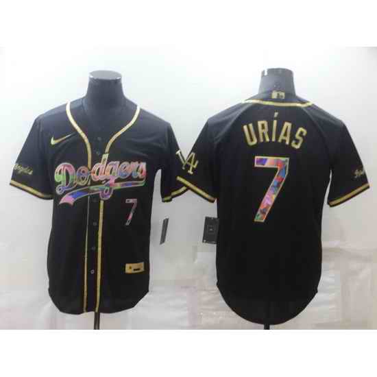 Men Los Angeles Dodgers #7 Julio Urias Black Golden Stitched Baseball jersey