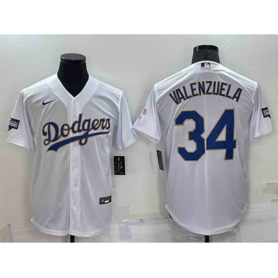 Men Los Angeles Dodgers #34 Toro Valenzuela White Gold Championship Cool Base Stitched Jersey