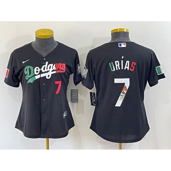 Women Los Angeles Dodgers #7 Julio Urias Black Cool Base Stitched Jersey