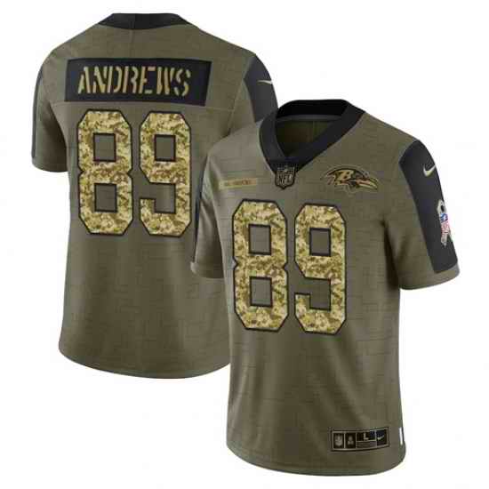 Men Baltimore Ravens #89 Mark Andrews 2021 Salute To Service Olive Camo Limited Stitched Jersey