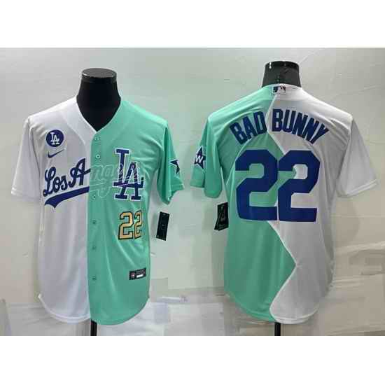 Men Los Angeles Dodgers #22 Bad Bunny 2022 All Star White Green Cool Base Baseball Jersey