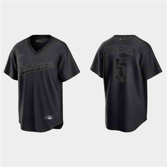 Men Los Angeles Dodgers #5 Freddie Freeman Black Pitch Black Fashion Replica Stitched Jersey