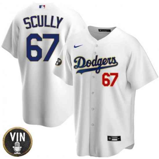 Men Los Angeles Dodgers #67 Vin Scully 2022 White Vin Scully Patch Cool Base Stitched Baseball Jersey
