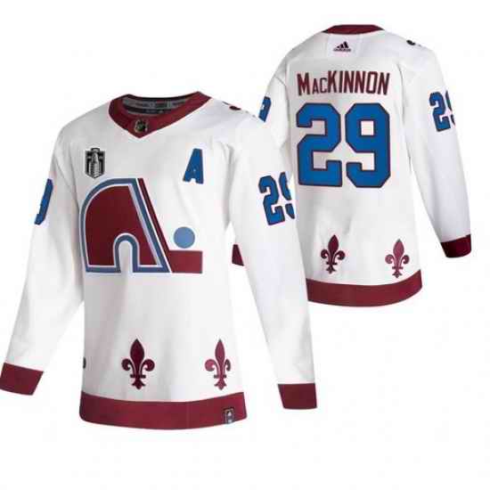 Men Colorado Avalanche #29 Nathan MacKinnon White 2022 Stanley Cup Final Patch Reverse Retro Stitched Jersey