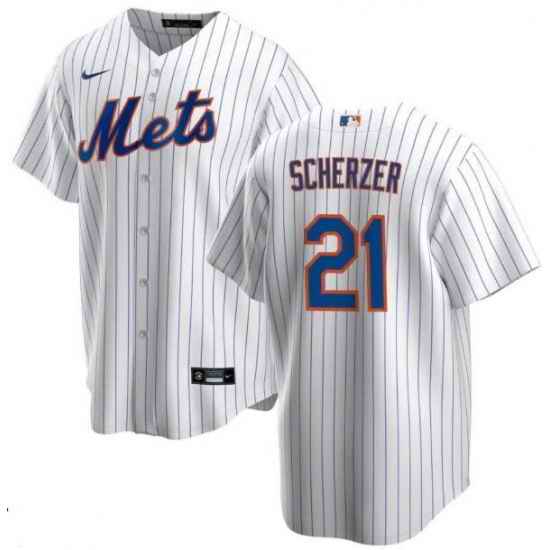 Men Nike New York Mets #21 Max Scherzer White Strips MLB Jersey