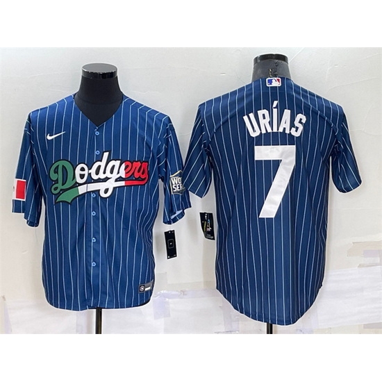 Men Los Angeles Dodgers #7 Julio Urias Navy Mexico World Series Cool Base Stitched Baseball Jersey