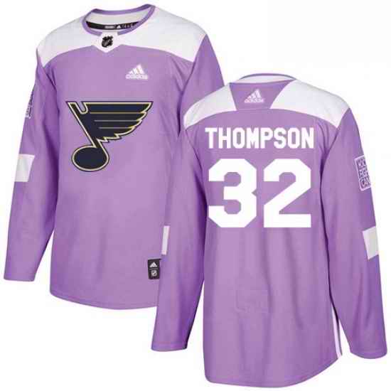 Mens Adidas St Louis Blues #32 Tage Thompson Authentic Purple Fights Cancer Practice NHL Jersey