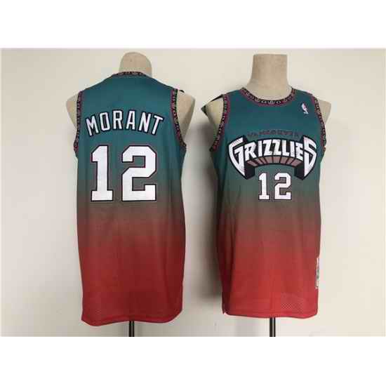 Men Memphis Grizzlies #12 Ja Morant Teal Red Throwback Stitched Jersey