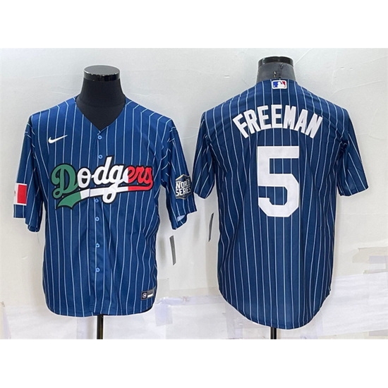 Men Los Angeles Dodgers #5 Freddie Freeman Navy Mexico World Series Cool Base Stitched Baseball Jersey