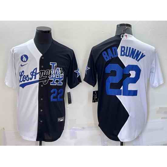Men Los Angeles Dodgers #22 Bad Bunny 2022 All Star White Black Split Cool Base Stitched Jersey