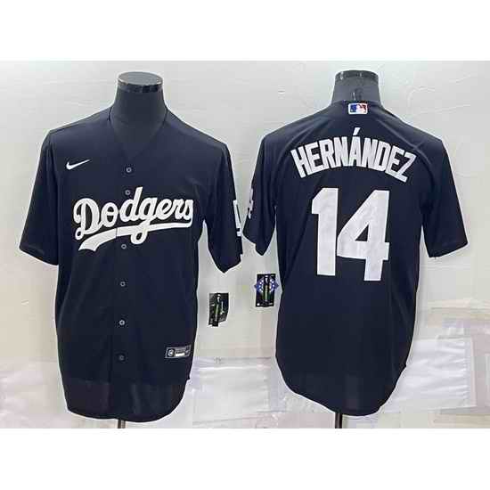 Men Los Angeles Dodgers #14 Kik E9 Hern E1ndez Black Cool Base Stitched Jerseyy