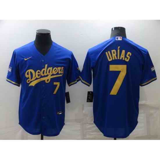 Men Los Angeles Dodgers #7 Julio Urias Royal Gold Cool Base Stitched Baseball jersey