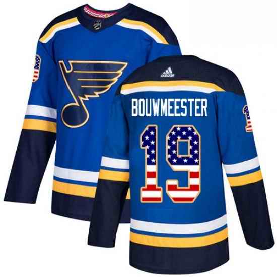 Mens Adidas St Louis Blues #19 Jay Bouwmeester Authentic Blue USA Flag Fashion NHL Jersey