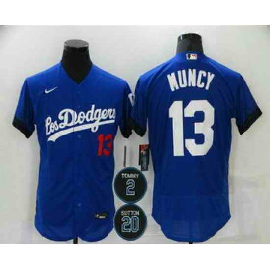 Men Los Angeles Dodgers 13 Max Muncy Blue #2 20 Patch City Connect Flex Base Stitched Jersey