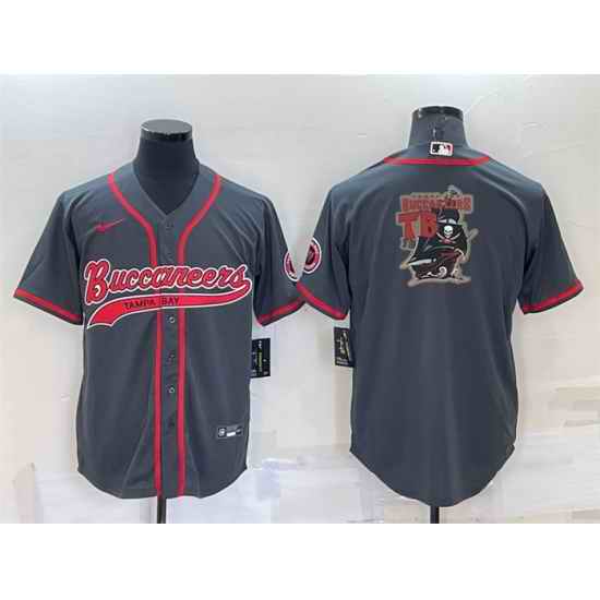 Men Tampa Bay Buccaneers Grey Team Big Logo With Patch Cool Base Stitched Baseball Jersey