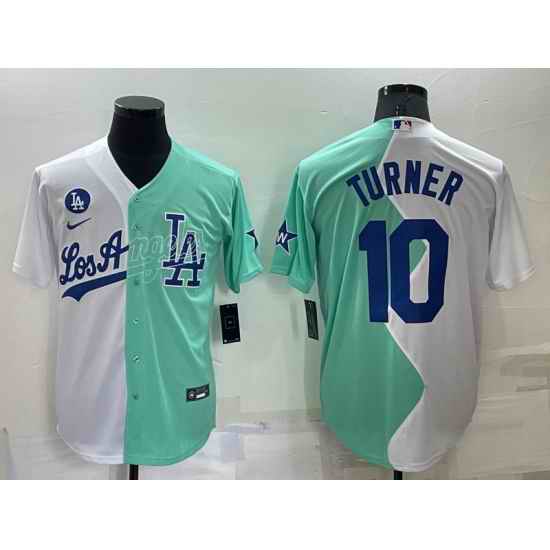 Men Los Angeles Dodgers #10 Justin Turner 2022 All Star White Green Cool Base Stitched Baseball Jerseys