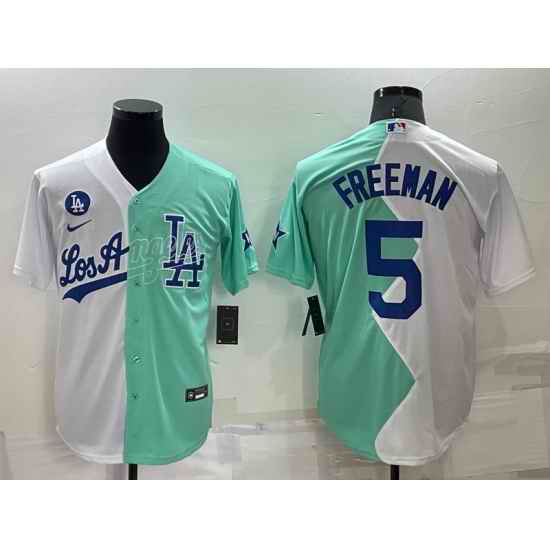 Men Los Angeles Dodgers #5 Freddie Freeman 2022 All Star White Green Cool Base Baseball Jersey