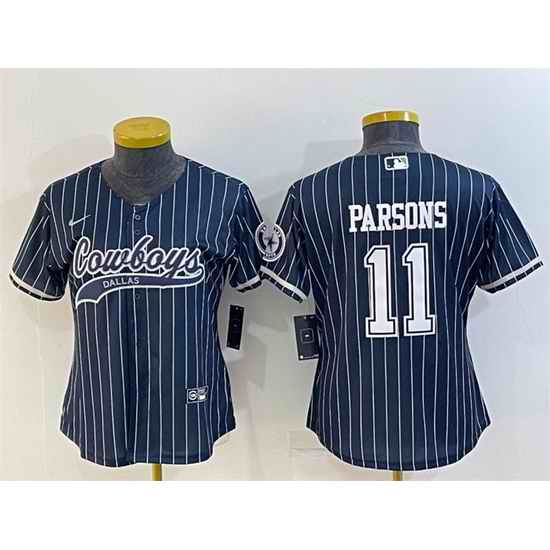 Women Dallas Cowboys #11 Micah Parsons Navy With Patch Cool Base Stitched Baseball JerseyS