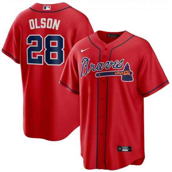 Men Atlanta Braves #28 Matt Olson Red Nike Cool Base jersey