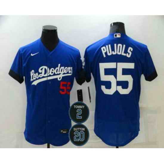 Men Los Angeles Dodgers 55 Albert Pujols Blue #2 20 Patch City Connect Flex Base Stitched Jersey