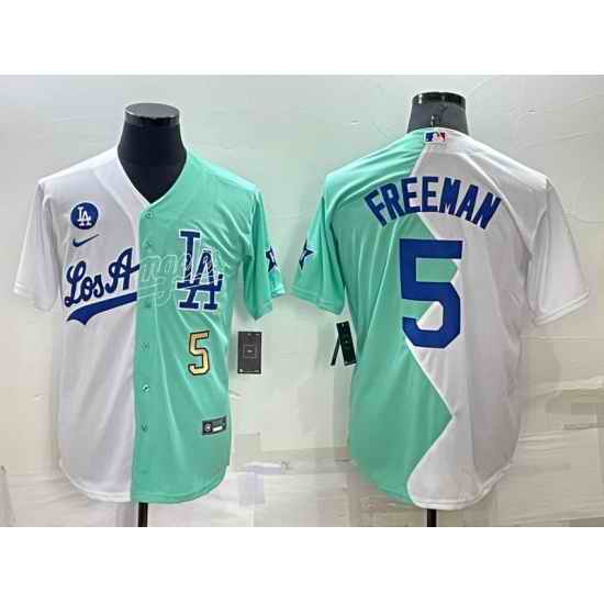 Men Los Angeles Dodgers #5 Freddie Freeman 2022 All Star White Green Cool Base Stitched Baseball Jerseys