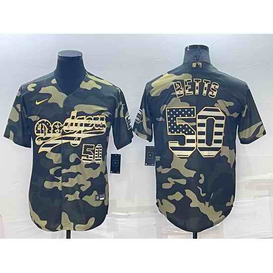 Men Los Angeles Dodgers #50 Mookie Betts Olive Cool Base Stitched Baseball Jersey