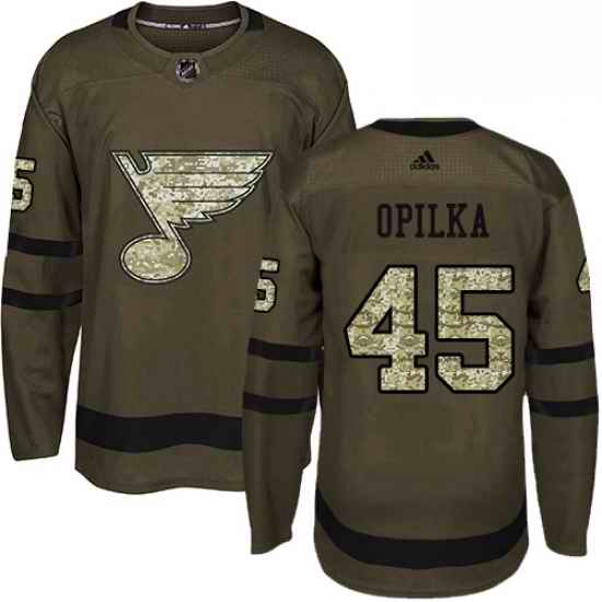 Mens Adidas St Louis Blues #45 Luke Opilka Authentic Green Salute to Service NHL Jersey